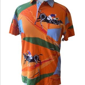 Men's S POLO-RALPH LAUREN Orange Multi  BIG PONY  Polo Shirt Small